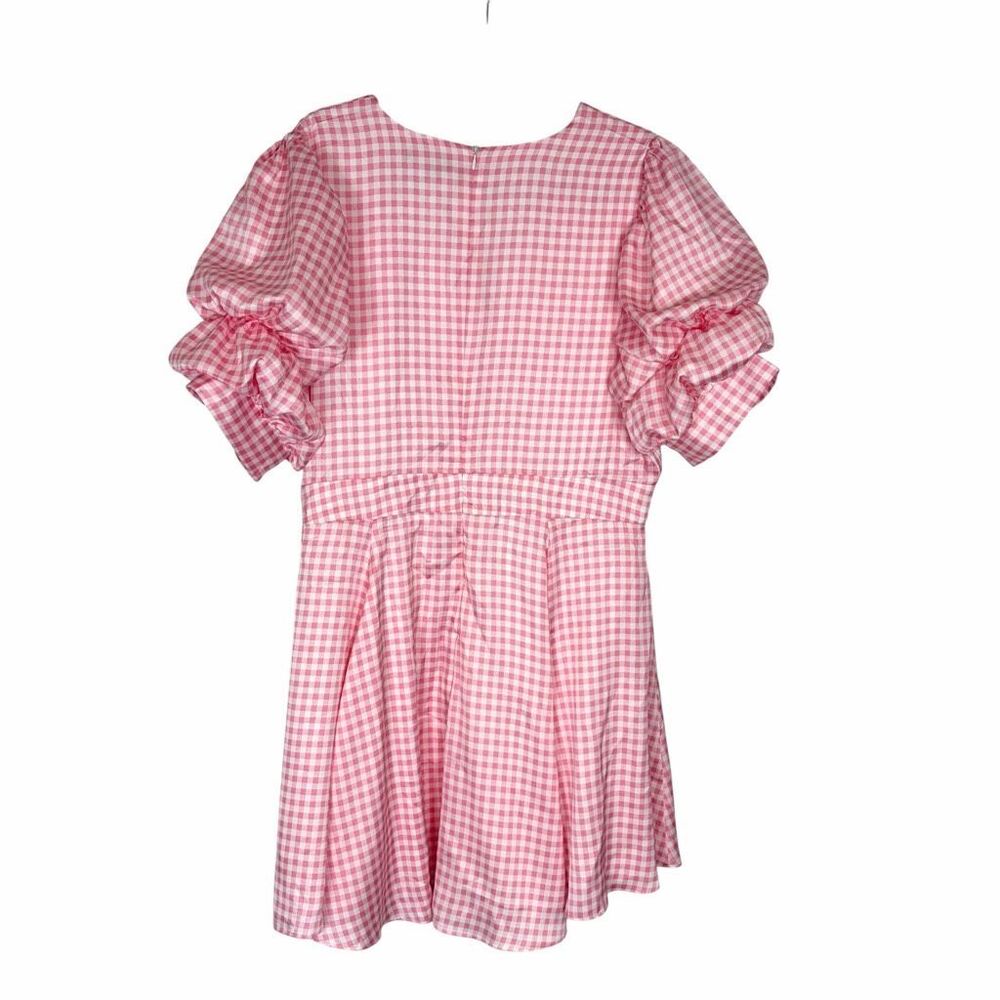 NWT 1.state Sunshine Times Mini Dress Womens XL Rose Pink Gingham Puff Sleeve - Picture 3 of 14